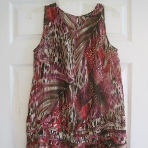 S.L. FASHIONS PURPLE, BROWN AND MAROON ABSTRACT ANIMAL PRINT DRESS 14